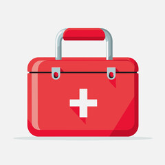 Obraz premium Red First Aid Kit Box with White Cross Symbol for Emergency Medical Assistance on Isolated White Background