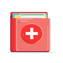 Obraz premium Red Folder with Plus Sign Clip Art for Data and Information Storing with Flat Design on White Background