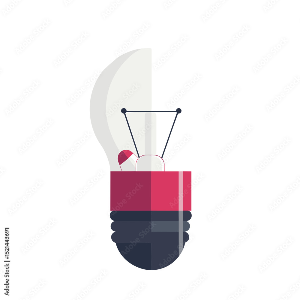 Poster red pink and gray lightbulb symbolizing an idea in a bright white background studio setup minimalist