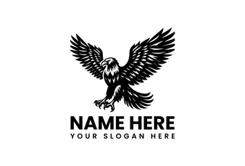 Stencil style vector logo of majestic eagle with detailed outstretched wings in flight