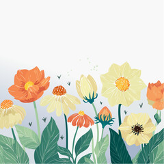 Vector simple flat illustrations and icons, geometric summer pattern and banner, vacation and tropical travel, flowers and plants simple shapes, festival and sale ...