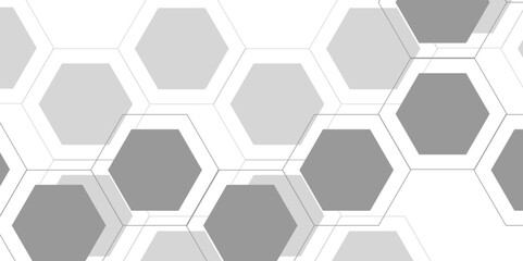 Abstract clean, modern geometric background composed of interlocking hexagonal shapes in varying shades of gray. Light to dark, giving a three-dimensional, layered. Minimalistic  with sharp, crisp lin