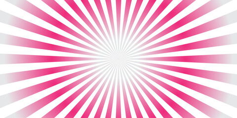 Pink and white sunburst rays background white base, 1970s psychedelic style,clean vector look,centered burst,minimal flat design