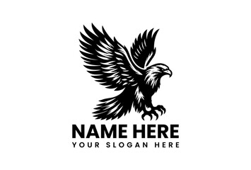 Powerful eagle stencil art vector logo with expansive wings and sharp feather details