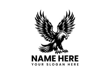 Powerful eagle stencil art vector logo with expansive wings and sharp feather details