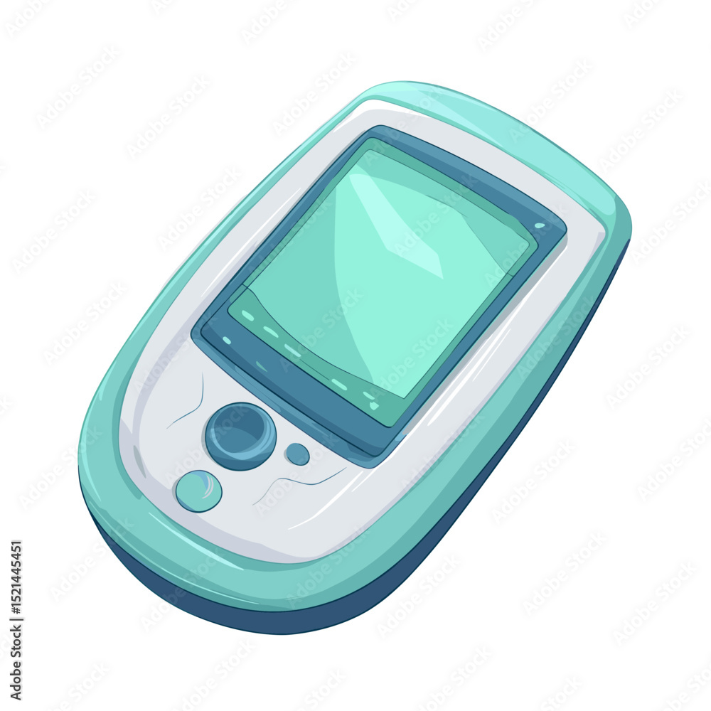 Poster teal digital portable device with screen displaying communication technology on a white background