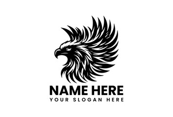 Powerful eagle stencil art vector logo with expansive wings and sharp feather details