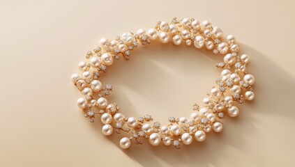 Elegant pearl necklace, light beige backdrop