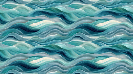 Abstract seamless pattern of wavy lines in blue and green tones  