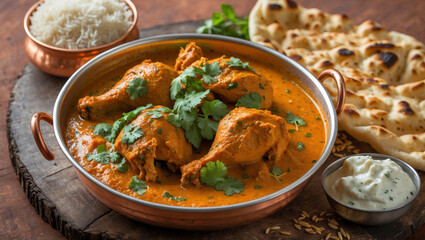 A spicy Indian butter chicken with naan bread
