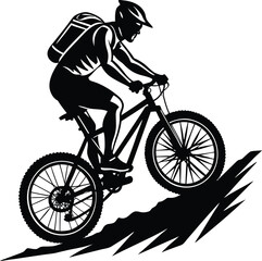 Fototapeta premium Mountain Biker Climbing Steep Hill
