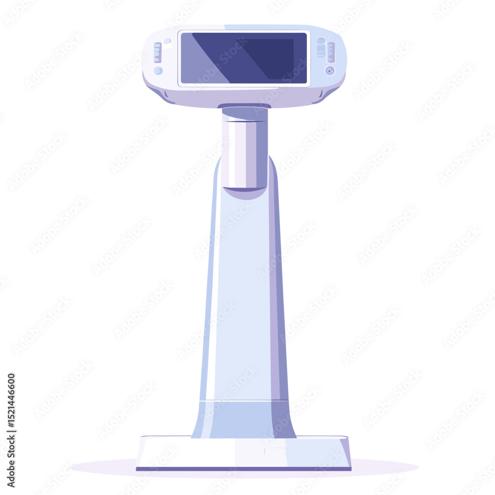 Poster white modern machine with blue screen stand on isolated background for advanced technology communica