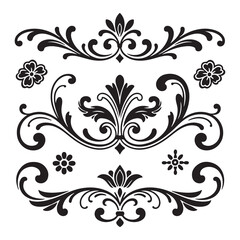 Floral vector design set with vintage ornaments and decorative elements