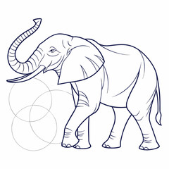Fototapeta premium Outline illustration of an elephant with trunk raised and curved 