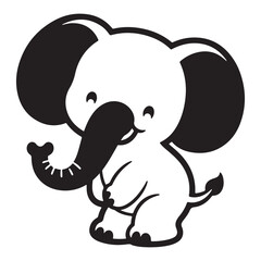 Smiling cartoon elephant with cute animal friends in a fun illustration
