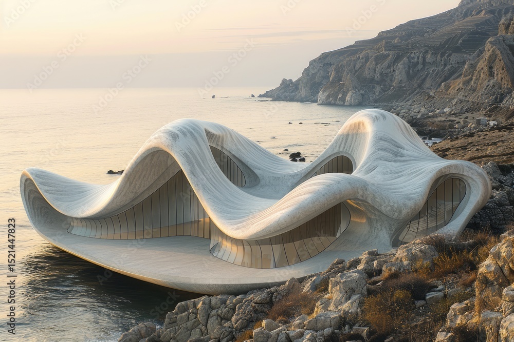 Poster Coastal architectural structure with flowing curves.