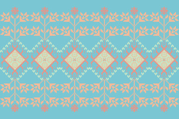 Cross stitch pattern concept showcasing traditional ethnic geometric pattern, Design for textile, background,carpet,wallpaper,clothing,wrapping,Batik,fabric,Vector illustration	
