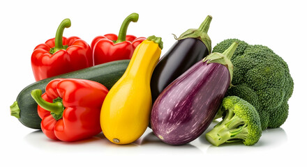Colorful Arrangement Of Fresh Vegetables Against White Background In Studio Shot