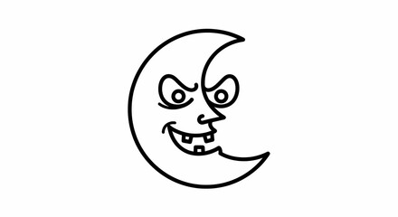 Evil Moon Face Cartoon Illustration Spooky Halloween Design
