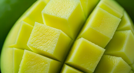 Fresh Diced Mango Close Up Displaying Vibrant Color And Cubed Pattern