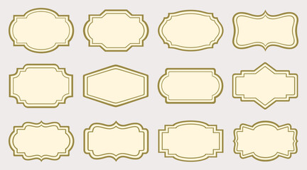 Vintage frame label set. Decorative retro blank badges collection for packaging, invitation, certificate, tags and sticker design. Classic ornamental border templates on light background. Vector icons
