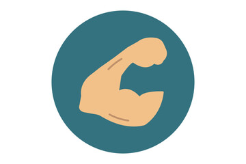 flat bicep muscle icon. Strong muscle arm icon symbolizing fitness, strength, gym goals, bodybuilding, and motivation. Power icon vector on white background.