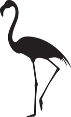 Flamingo Standing Legs straight body upright with head and neck extended. full length silhouette black vector illustration