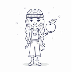 Vector in simple linear style - design templates and stickers - hippie, happy and groovy smiling character, funny fruit apple