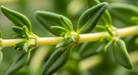 Fresh Thyme Sprig Displaying Minute Leaves and Delicately Branching Stem