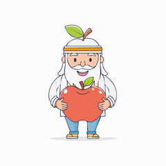 Vector in simple linear style - design templates and stickers - hippie, happy and groovy smiling character, funny fruit apple