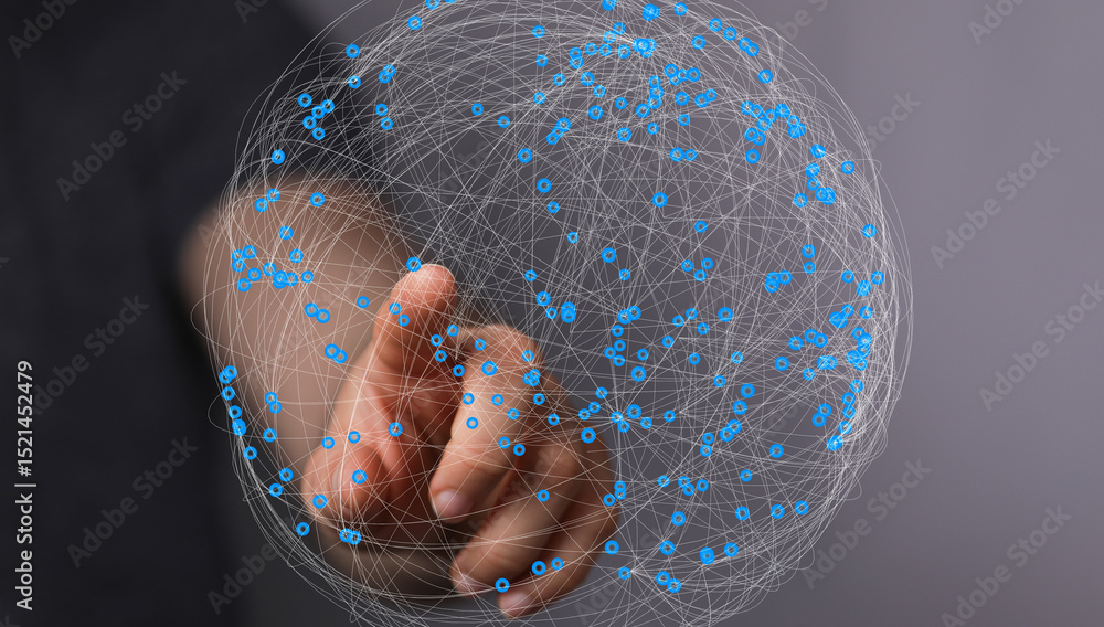 Aufkleber abstract image of a hand interacting with a digital global network. represents connection, technolog