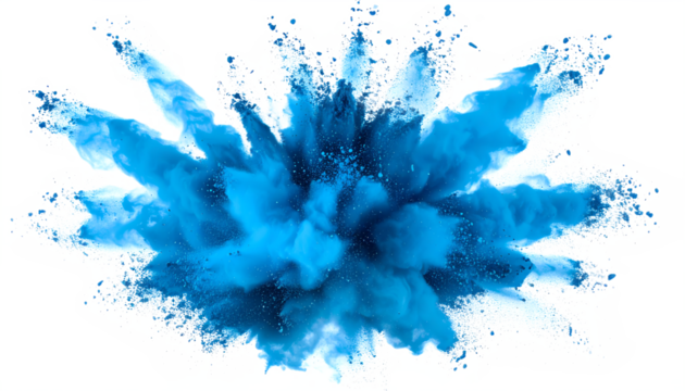 Vibrant blue explosion of powder creates a dynamic and energetic visual effect