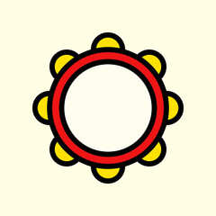 Brightly Colored Circular Tambourine Icon with Bold Outline Design