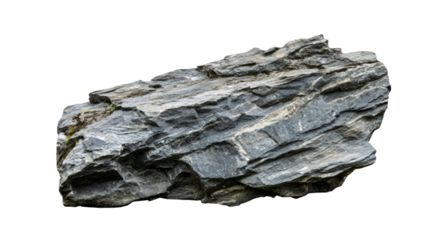 Isolated Gray Rock with Layered Texture, Natural Stone Element for Design