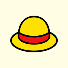 Bright Yellow Hat with Red Band Displayed on Light Background. Perfect for Representing Summer, Playfulness, or Fashion Themes