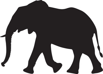 Fototapeta premium Walking One leg lifted in mid-step, trunk extended forward, ears flared out. full length silhouette black vector illustration
