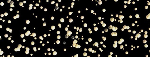 Abstract background of beige pearls floating on a black background. Perfect for elegant designs.