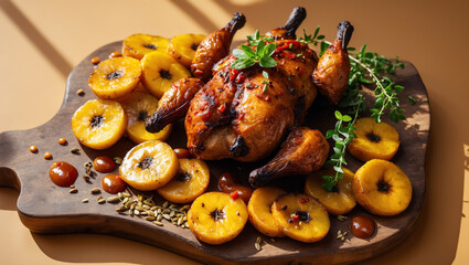 A Jamaican jerk chicken with plantains