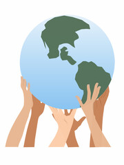 save the world, group of Diverse Hands Holding the Earth Globe Illustration