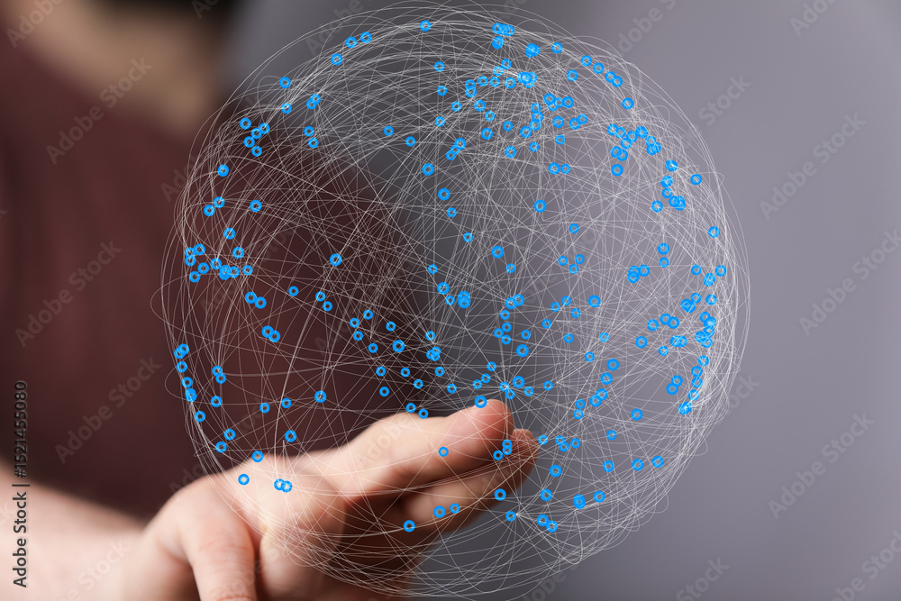 Poster abstract image of a hand holding a global network. concept for technology, connection, and communica