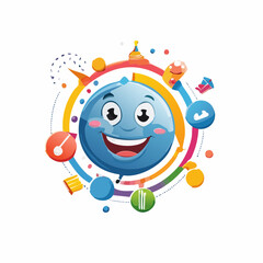 Vector logo design template and graphic elements for advertising; branding; posters and banners; funny cartoon illustrations with smiling character and mascot; abstract stickers and line