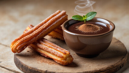 A crispy Spanish churros with chocolate dip