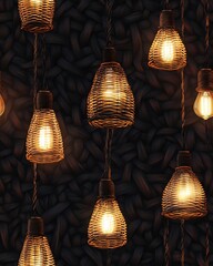 Obraz premium Stylish hanging woven light fixtures.