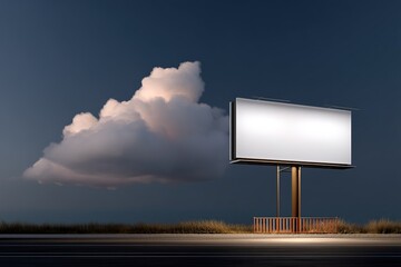 Blank billboard illuminated against a dramatic sky with large cloud formations.