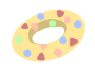 Hand drawn yellow summer float with colorful spots, PNG, transparent background, playful kids&rsquo; design, crayon style.