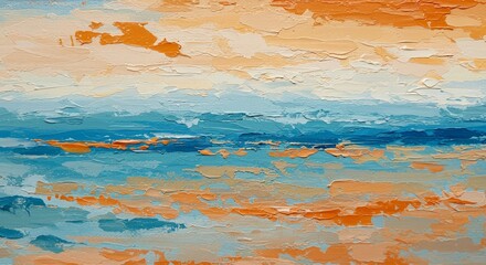 Abstract Textured Oil Painting Sunset