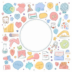 Vector set of stickers, scribbles and doodles in simple linear hand drawn style with copy space, minimal monoline design elements for posters, social media, print, banners.