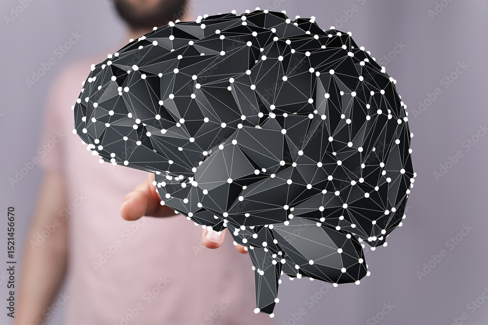 Aufkleber Abstract 3D brain model.  Neural network, artificial intelligence, digital technology concept.