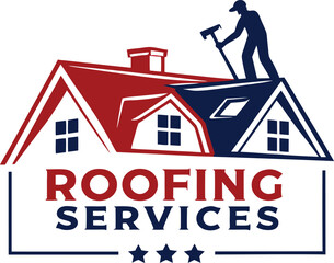Roofing services logo design house repair contractor