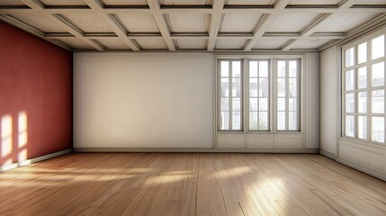 Obraz premium Bright and Airy Interior Illustration of a Minimalist White Room with Light and Wooden Floors